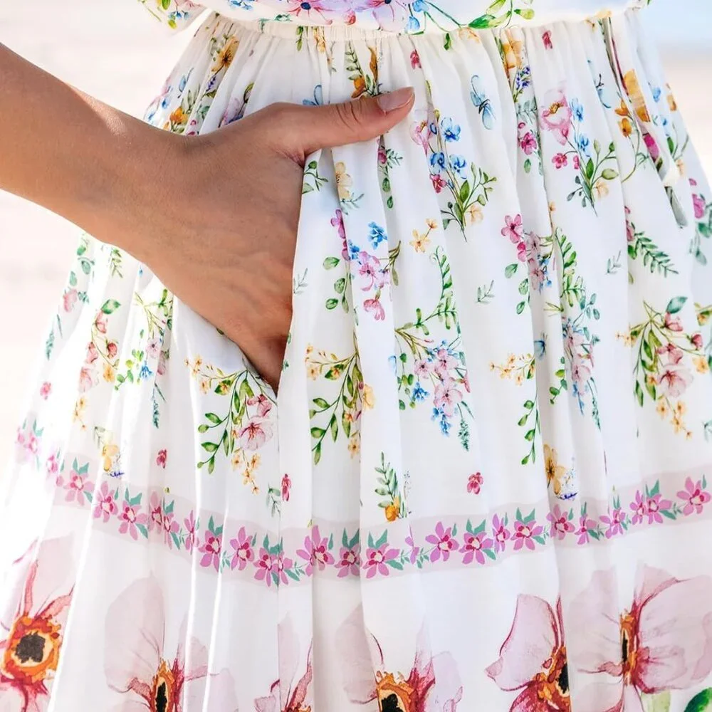 Women's Mini Dress Women's Rayon Summer Sleeveless Floral Ruffled Beach - Picture 6 of 7